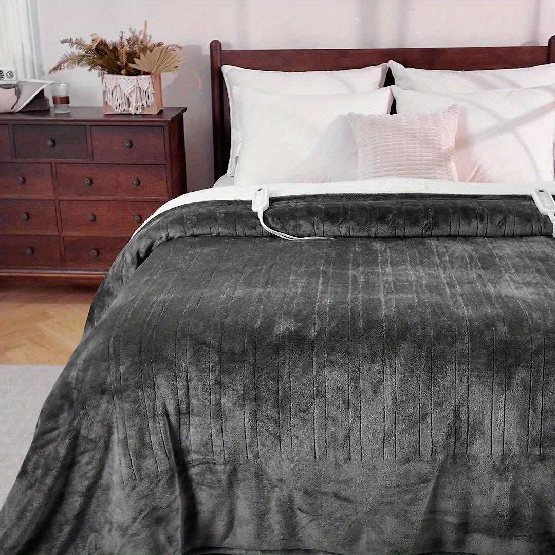 Extra Large Flannel Electric Blanket With Time Temp Control 10 Hour Auto Off 8 Levels Dual Controllers Queen King