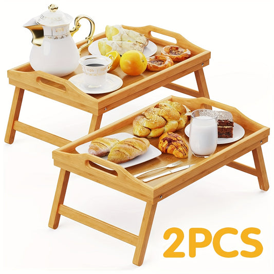 Bamboo Breakfast Tray With Folding Legs And Handles For Eating And Working Portable Bed Tray For Sofa And Bedside Table Christmas
