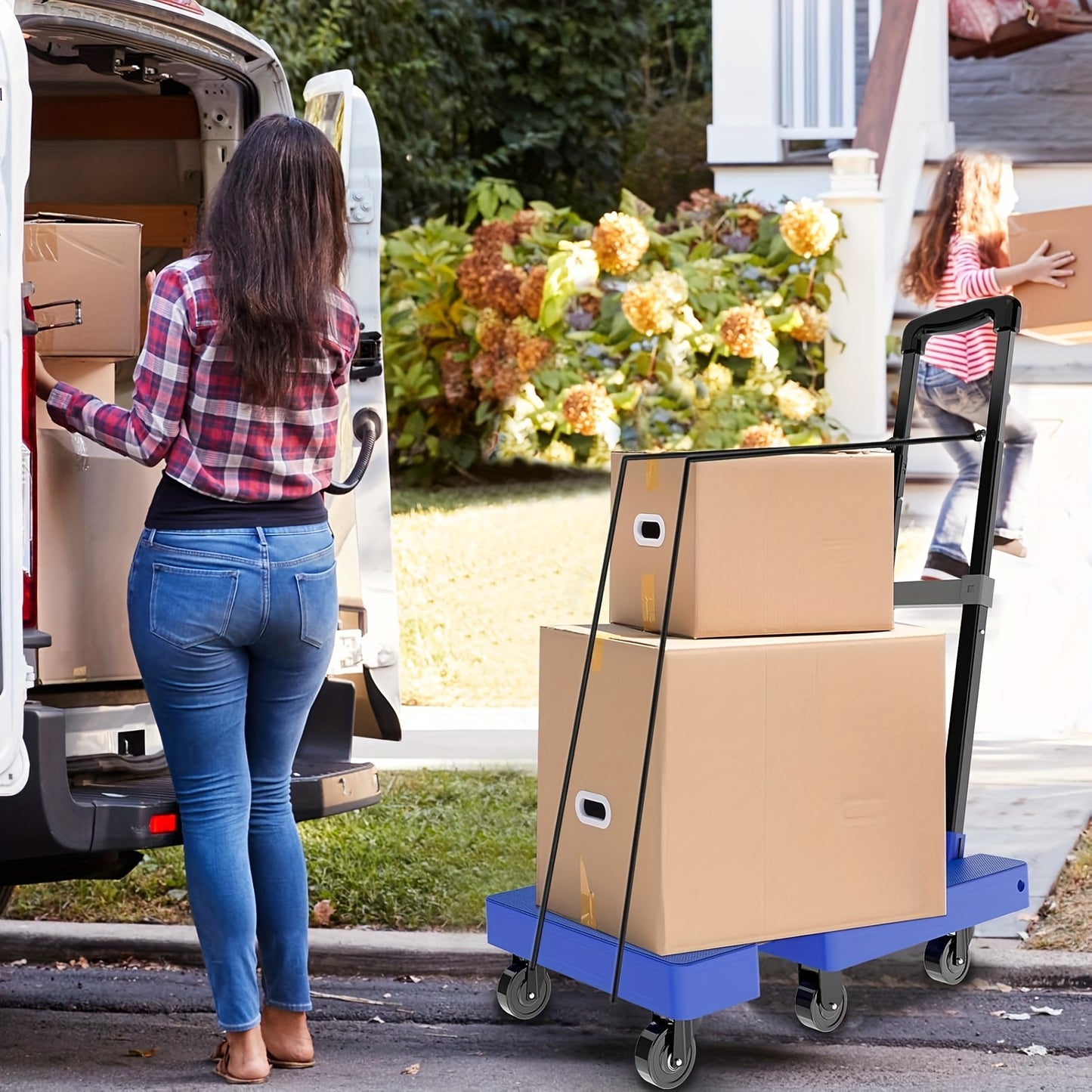 Solejazz Folding Hand Truck 500 Pounds Heavy Duty Luggage Cart With 6 Wheels And 2 Elastic Ropes Black
