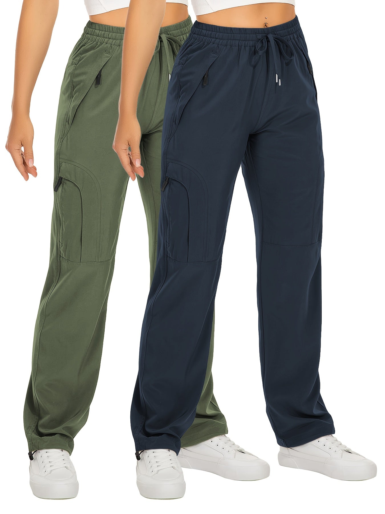 2 Pack Womens Outdoor Cargo Pants Beige With Zipper Pockets