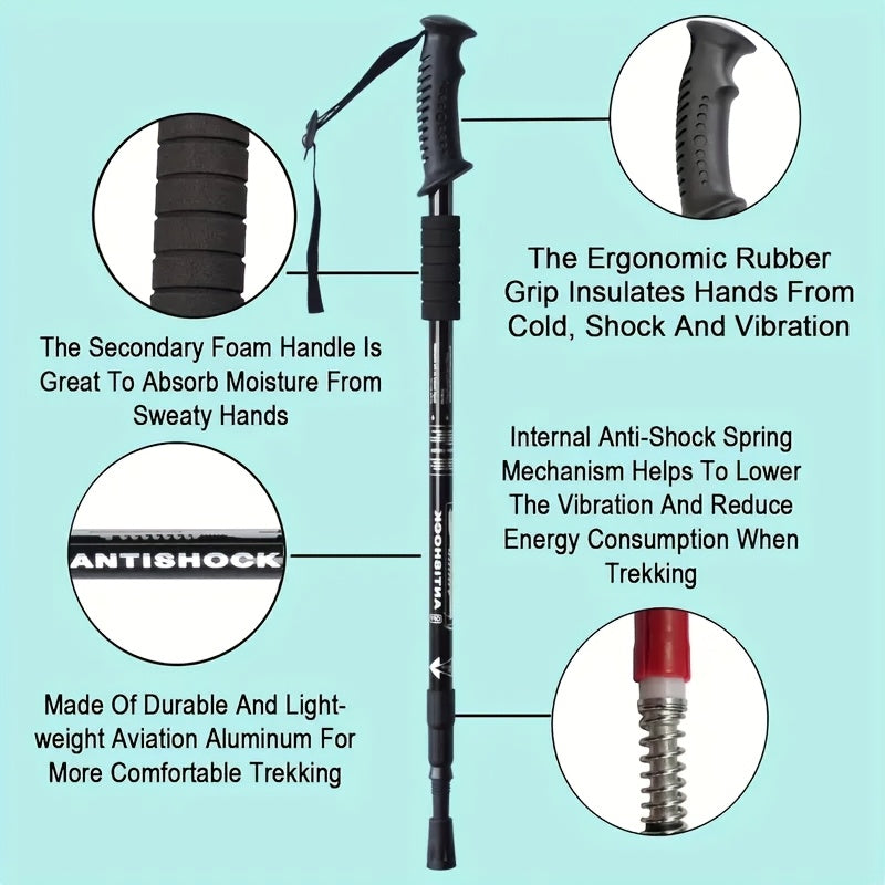Two Pack Adjustable Aluminum Hiking Poles With Comfort Grips
