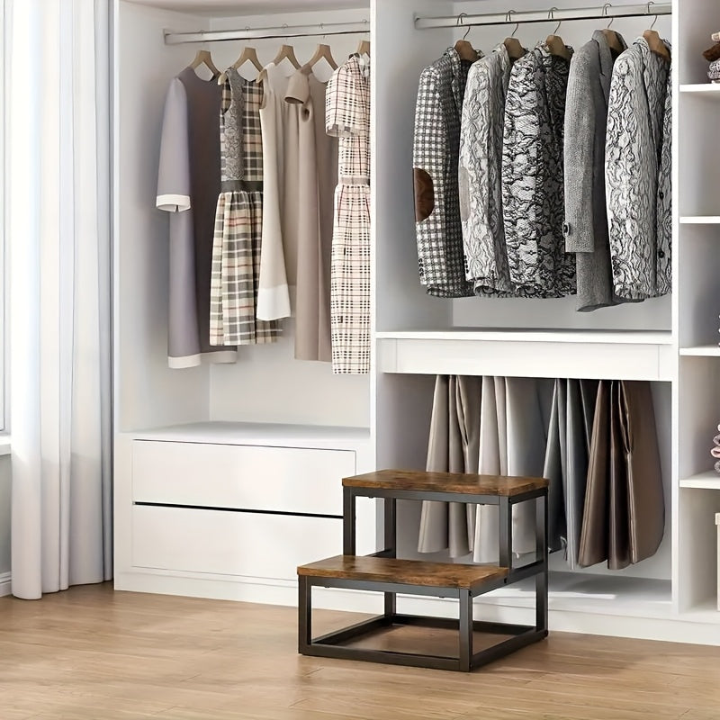 2-Tier Heavy-Duty Metal Stepping Stool With Wide Base Portable A-Frame Ladder For Adults Indoor Durable 2-Foot Stool