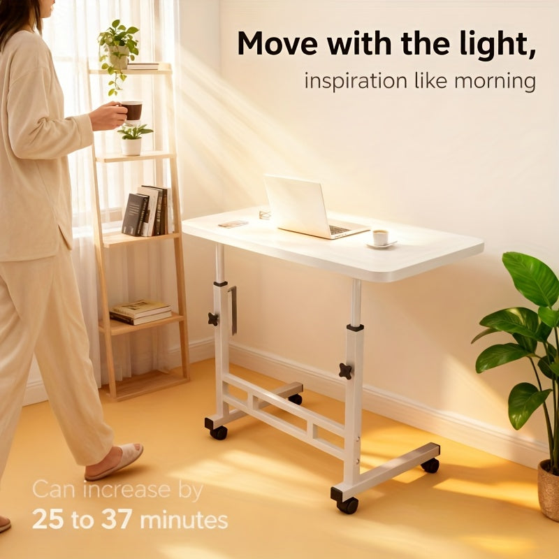 Foldable Computer Desk Wheels Adjustable Height Storage