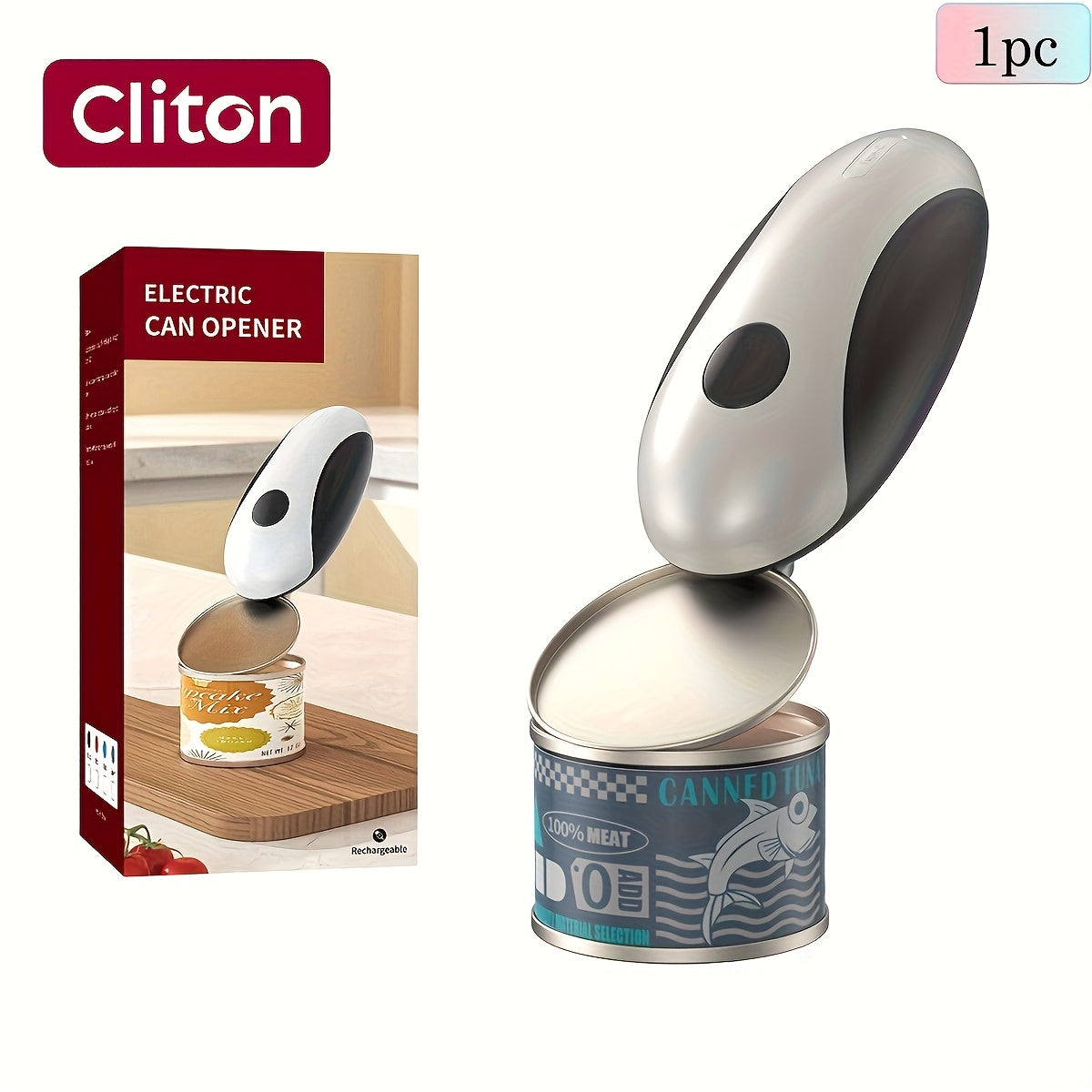 Cliton Rechargeable Electric Can Opener With One Touch Auto Rotate Lid Lifter Cutting Fits Most Cans Kitchen Camping
