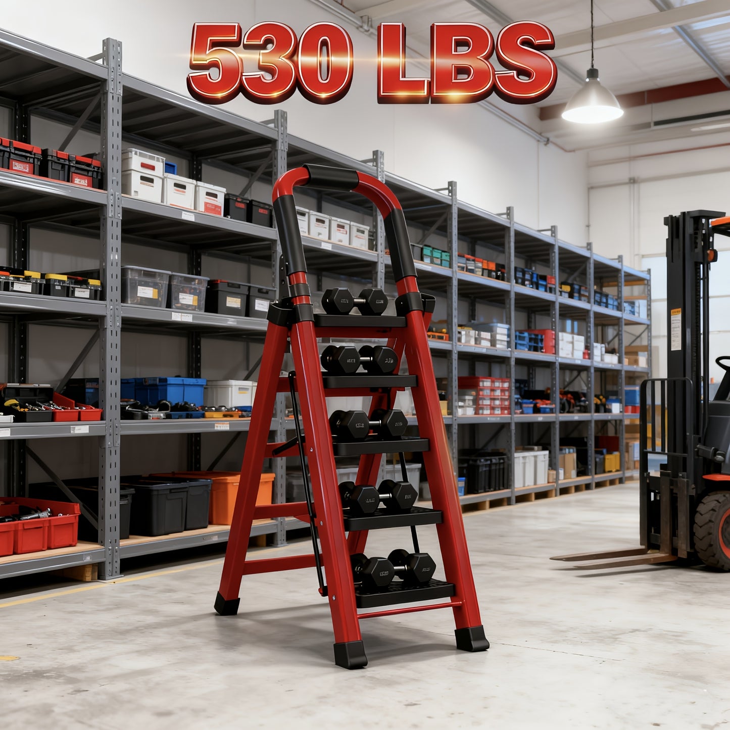 3/4/5 Step Portable Folding Ladder 500/520/530 Lbs Anti Slip Pedal Lightweight Steel Step Stool For Home And Industry