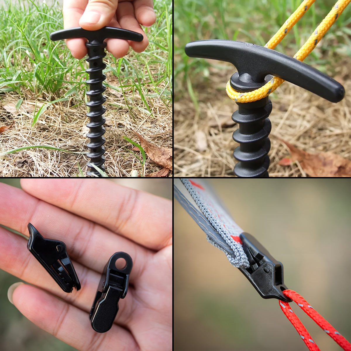 Windproof Rainproof Tent Clips and Spiral Ground Studs