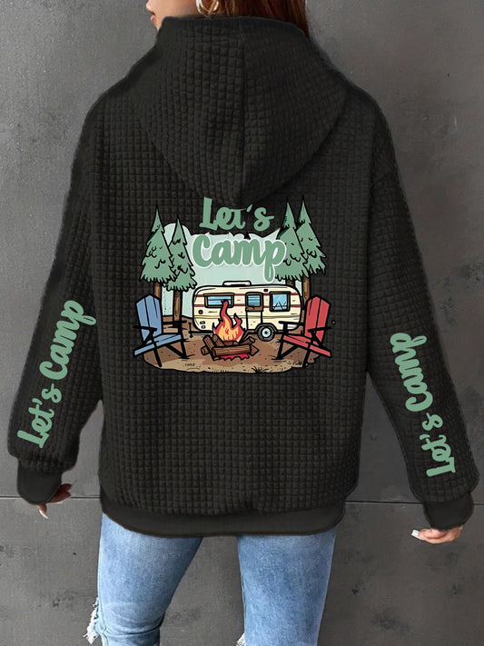 Womens Lets Camp Waffle Hooded Jacket Geometric Camping