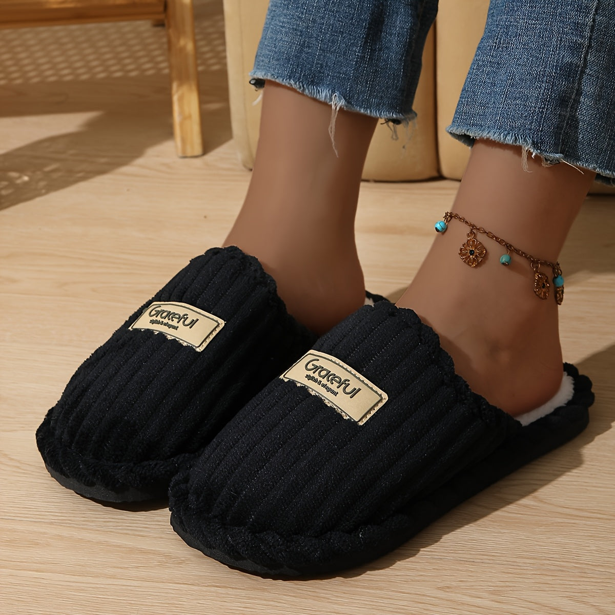 Elegant Plush Slippers For Women Non Slip EVA Sole AllSeason
