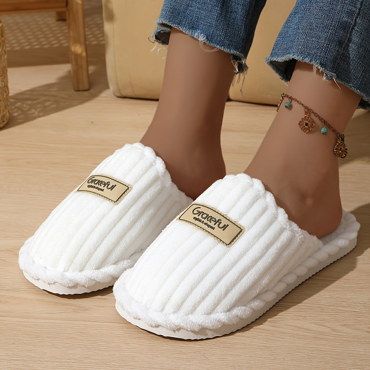 Elegant Plush Slippers For Women Non Slip EVA Sole AllSeason