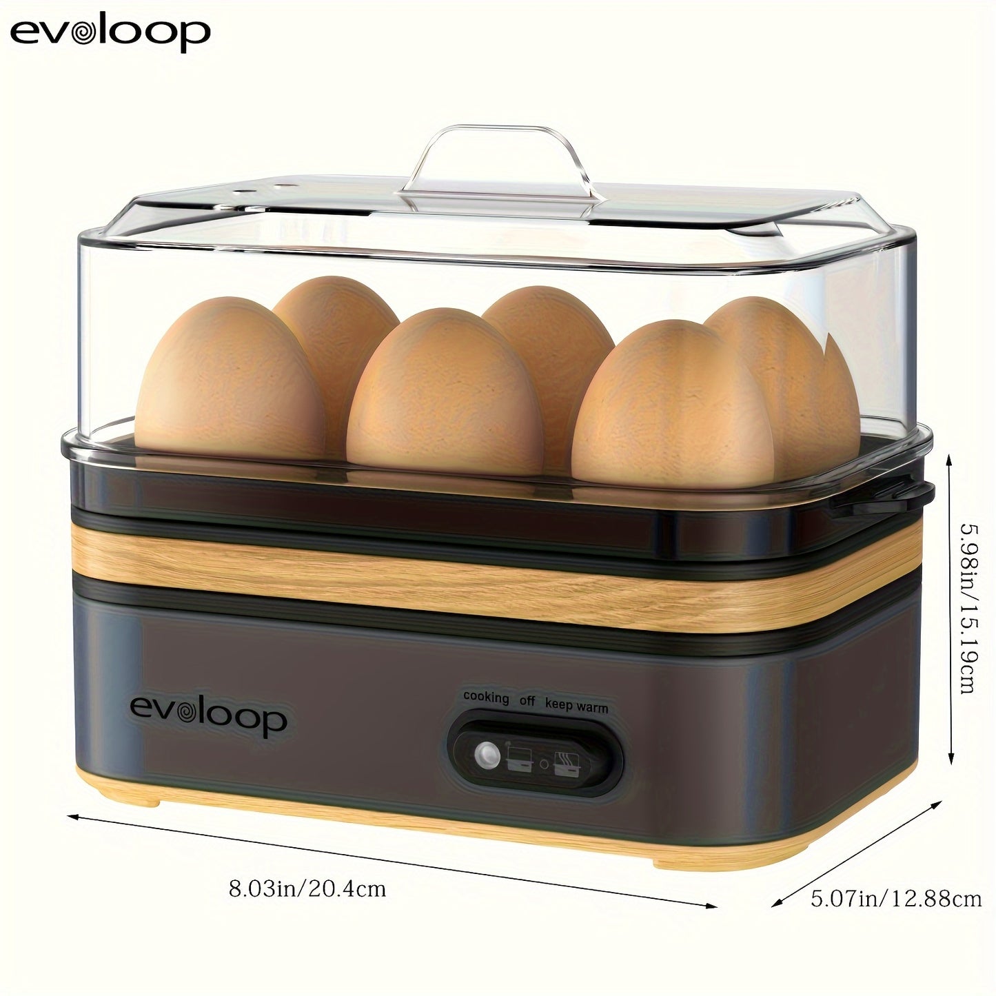 Evoloop Rapid Egg Cooker 6 Egg Capacity BPA Free Stainless Steel Tritan Lid