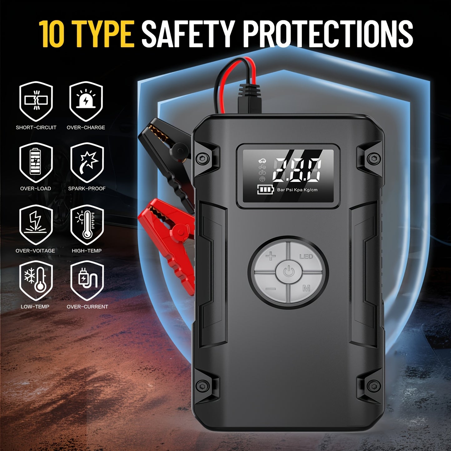 9000A 7 In 1 Emergency Jump Starter With Air Pump Portable