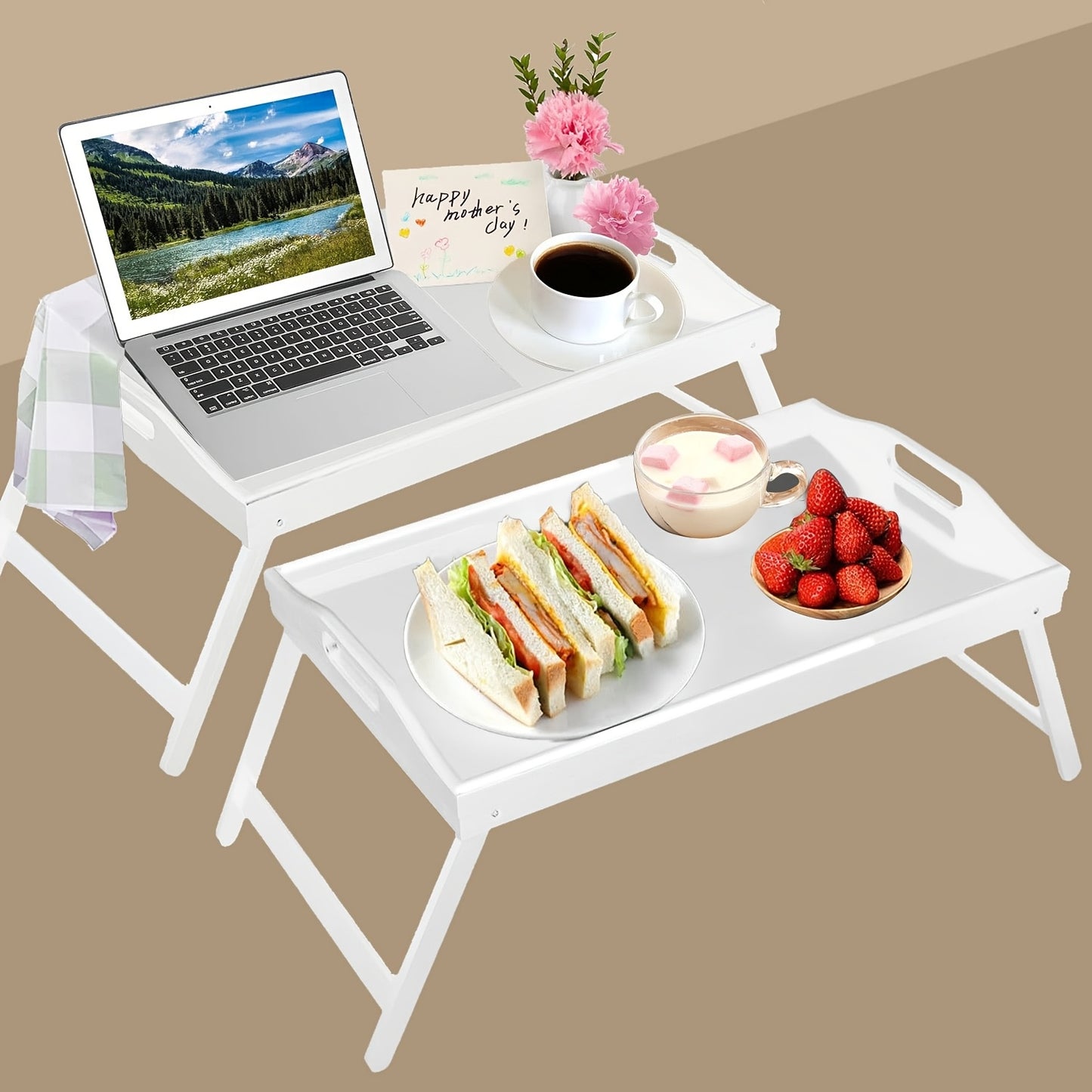 Bamboo Breakfast Tray With Folding Legs And Handles For Eating And Working Portable Bed Tray For Sofa And Bedside Table Christmas