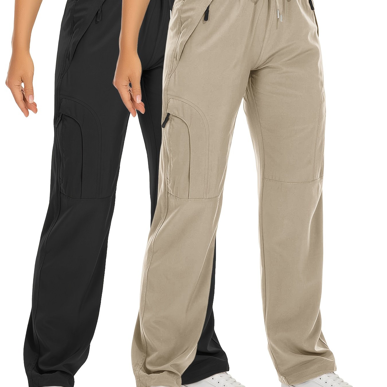 2 Pack Womens Outdoor Cargo Pants Beige With Zipper Pockets
