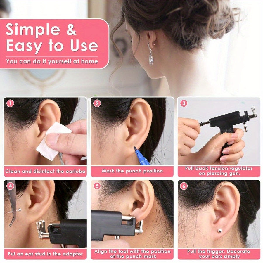 Professional Ear Piercing Gun Kit Reusable Stainless Steel Piercing Earrings Studs For At Home Salon