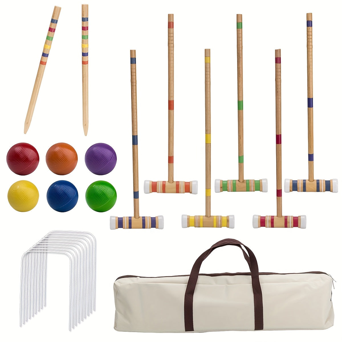 6 Player Croquet Set With Wooden Mallets And Colored Balls In A Sturdy Carrying Bag For Lawn Backyard Park And Friends