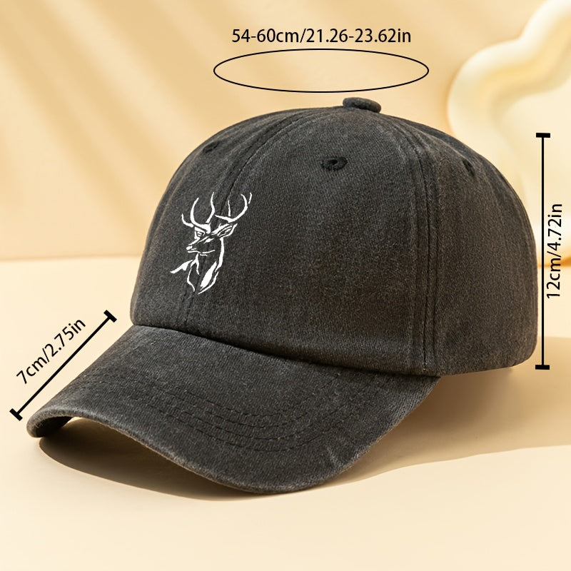 Mens Black Deer Print Baseball Cap Adjustable Breathable