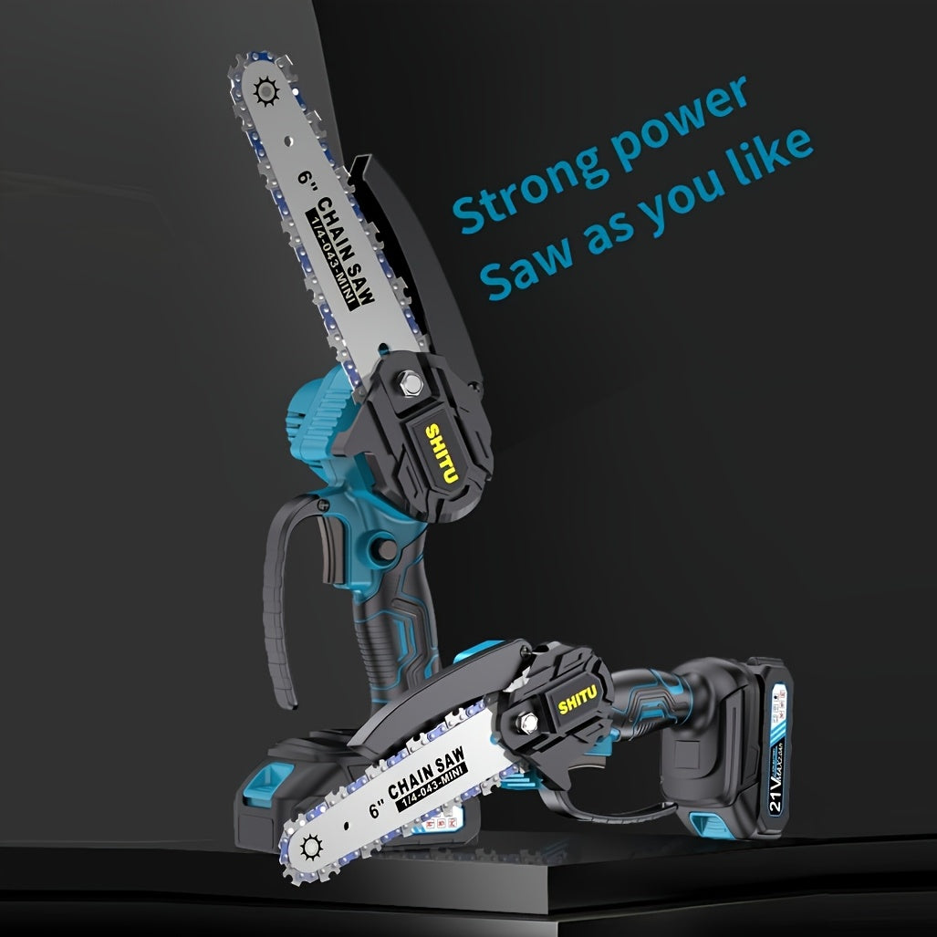 Cordless Mini Chainsaw Lightweight Portable Garden Electric Tree Cutter With Rechargeable Battery And Splash Guard