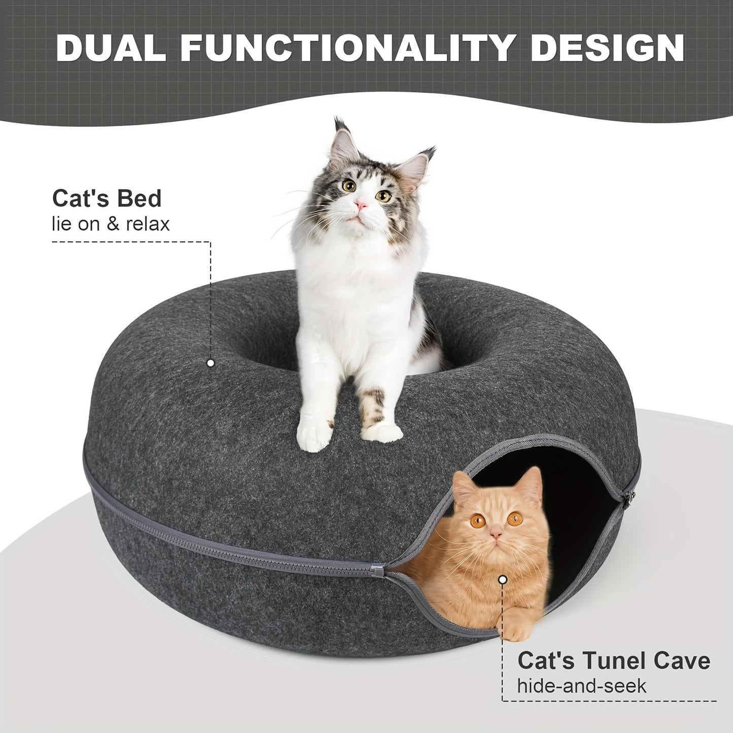 Scratch Resistant Peekaboo Cat Cave Indoor Bed Donut Tunnel