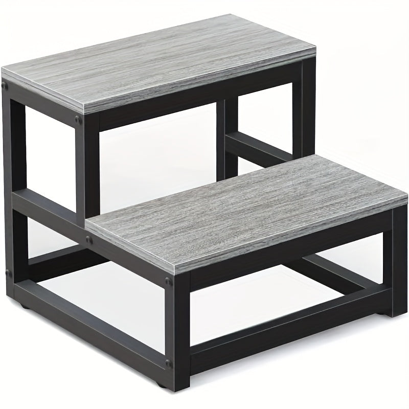 2-Tier Heavy-Duty Metal Stepping Stool With Wide Base Portable A-Frame Ladder For Adults Indoor Durable 2-Foot Stool