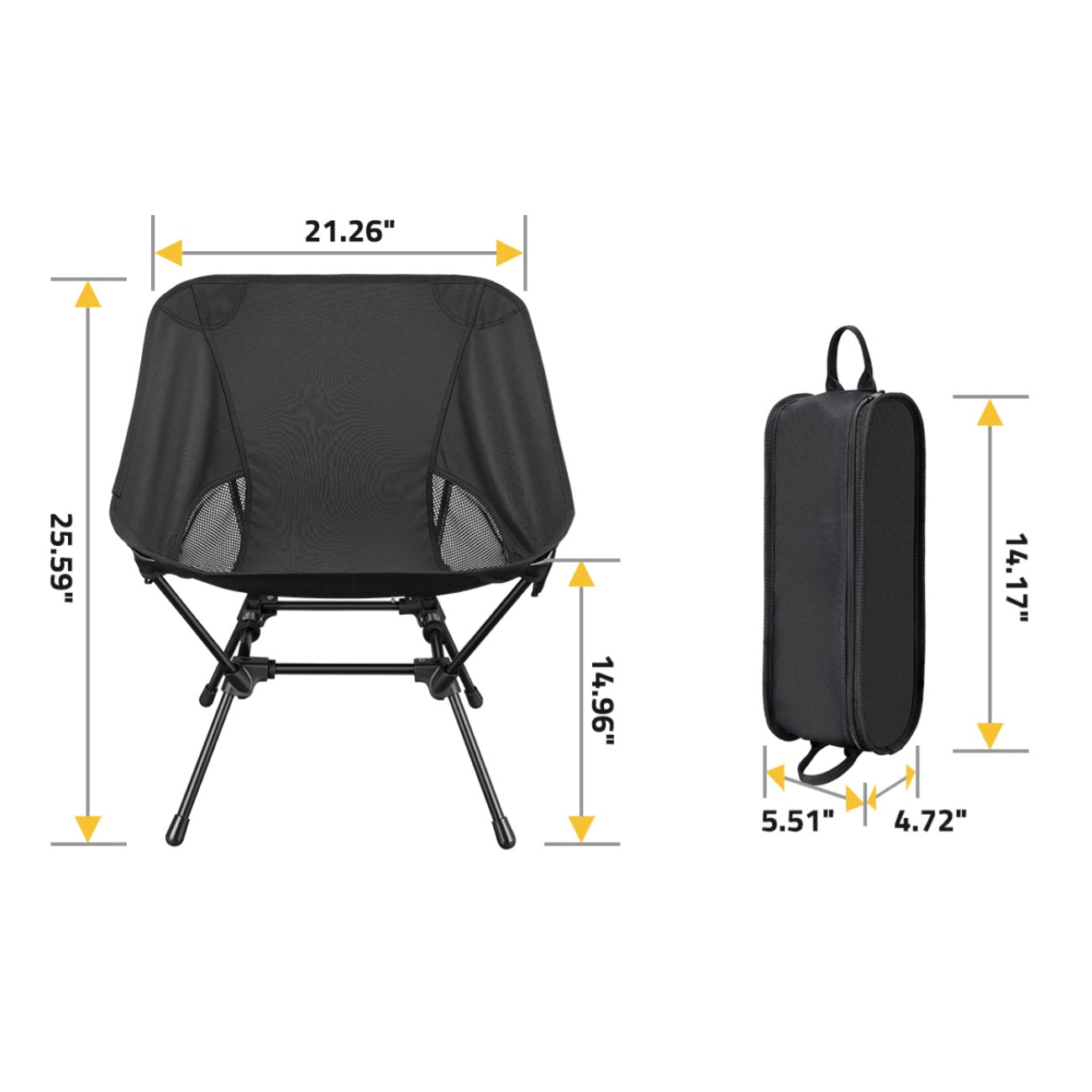 CVLIFE Camping Chair Portable Folding Backpacking Chair For Outdoor Hunting Fishing Hiking Black