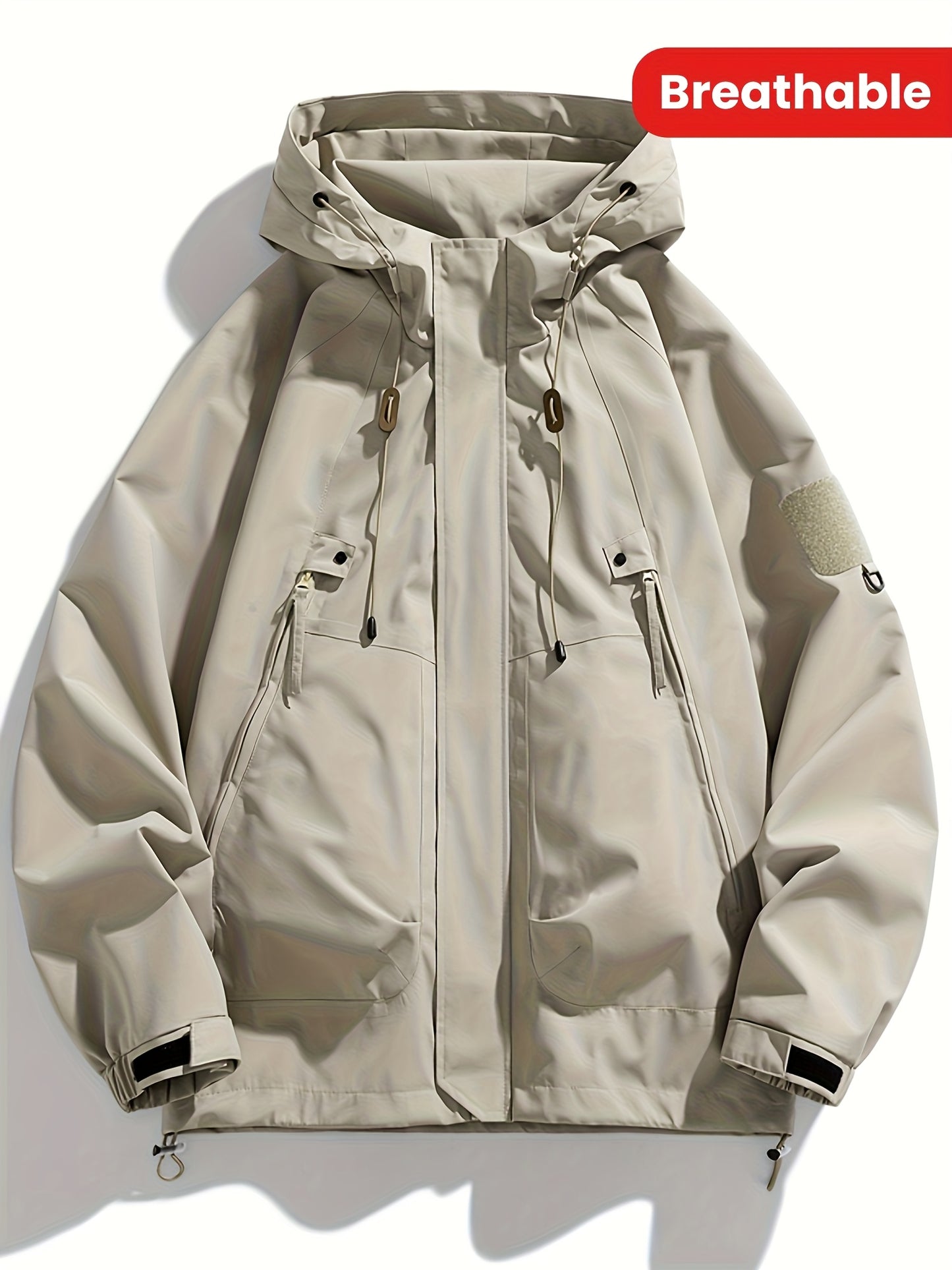 Mens Windbreaker Jacket Hooded With Zippered Pockets