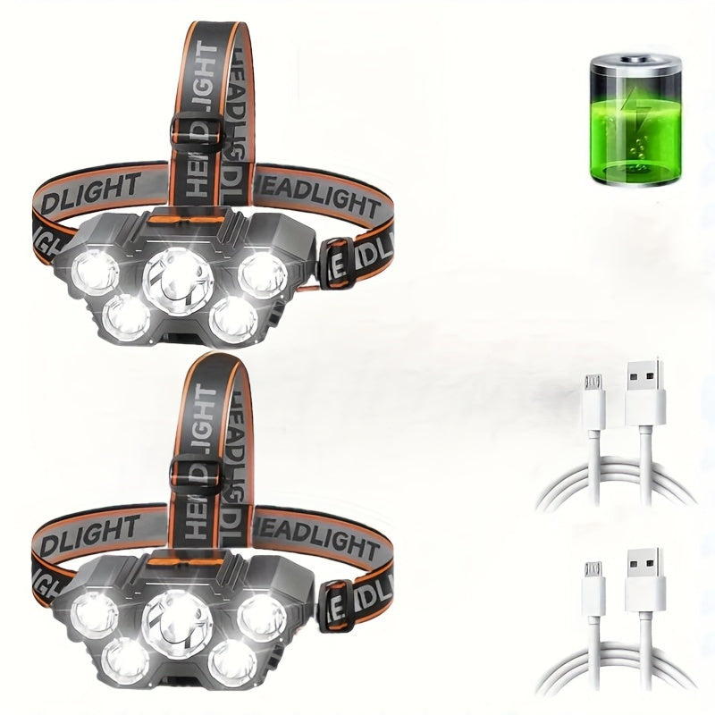 Rechargeable LED Headlamp With 5 LEDs For Outdoor Camping