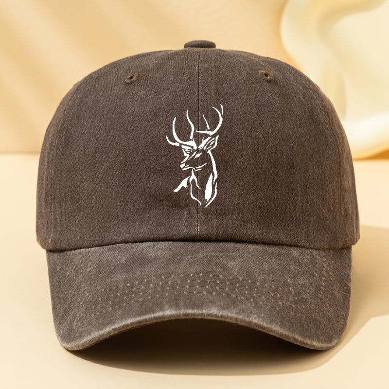 Mens Black Deer Print Baseball Cap Adjustable Breathable