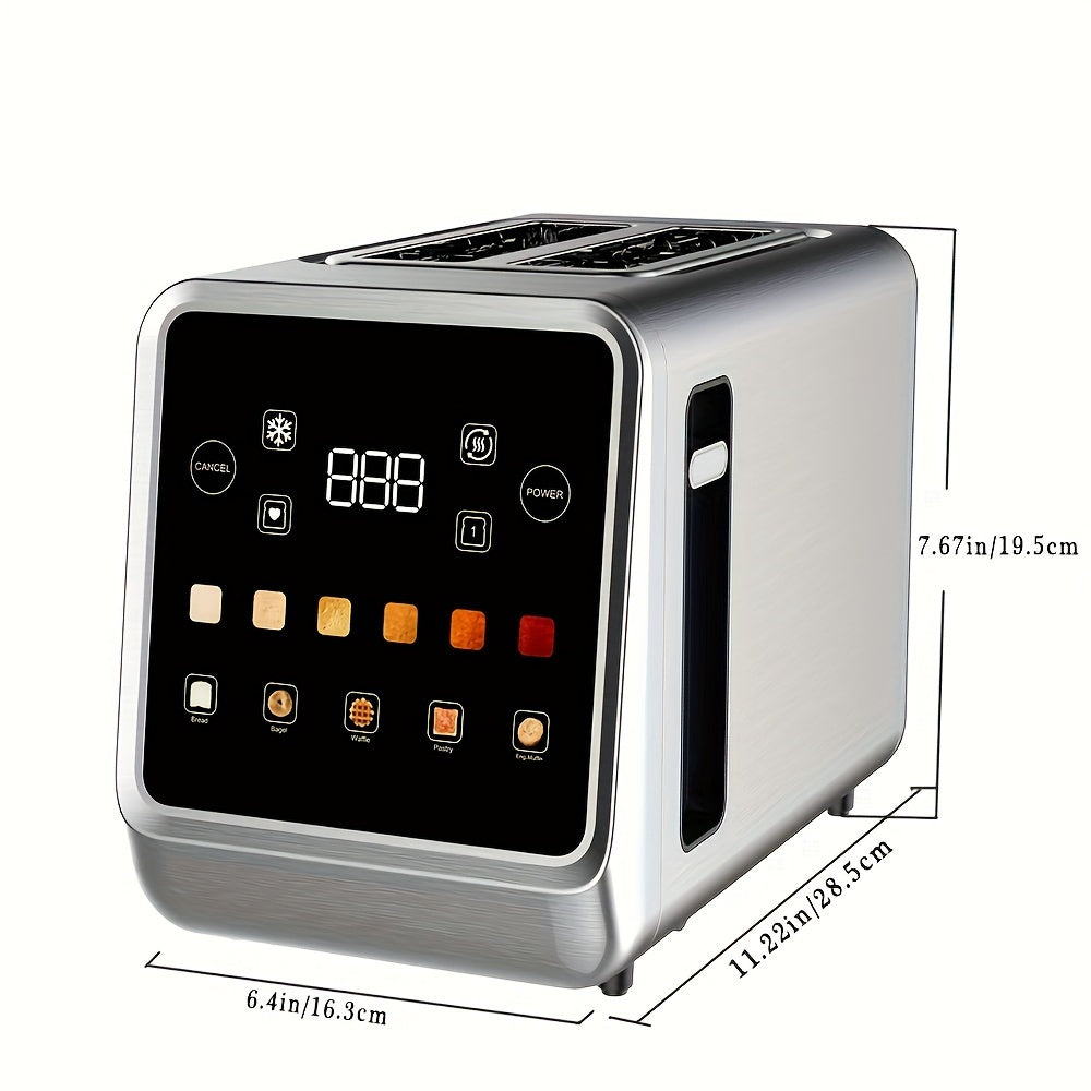 2 Slice Stainless Steel Smart Toaster With LCD Display Extra Wide Slots 6 Bread Types Defrost Memory Toasting Timer