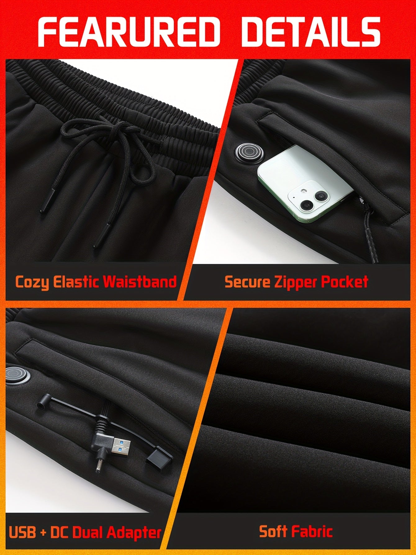 MGNWARM Men's Smart Heated Thermal Pants With 12 Zone Heating Adjustable Temperature Windproof Ergonomic Fit For Skiing