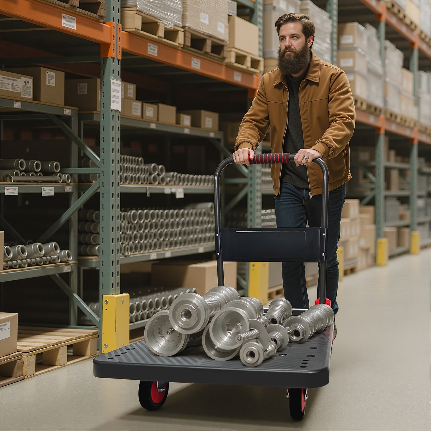 Plastic Collapsible Platform Trolley With Load Bearing Capacity And 360 Degree Silent Rubber Tires For Warehouse Use