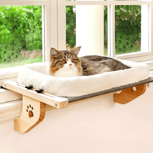 Adjustable Cat Window Perch And Hammock With Fleece Lining Paw Print Cutouts