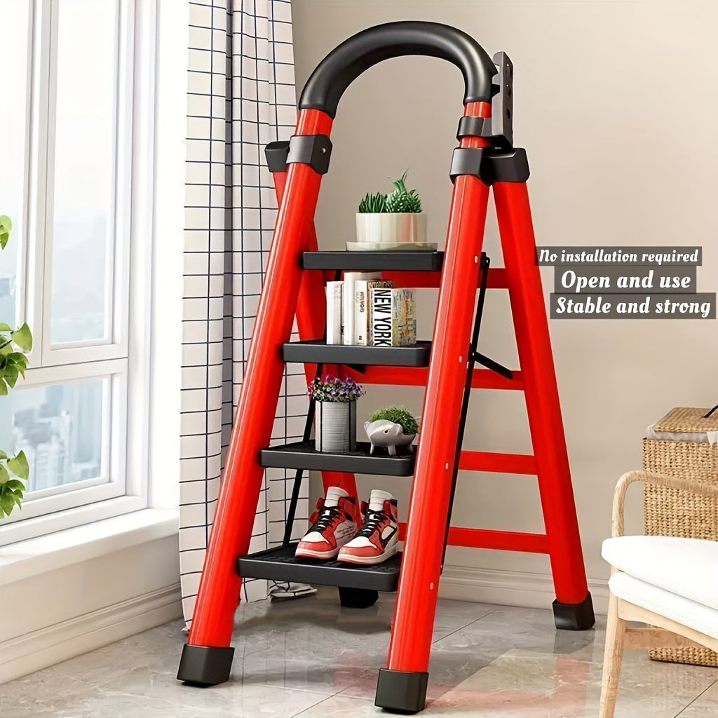 Five Step Heavy Duty Portable Folding Ladder With 500 Lbs Capacity Non Slip Steps Lightweight Plastic