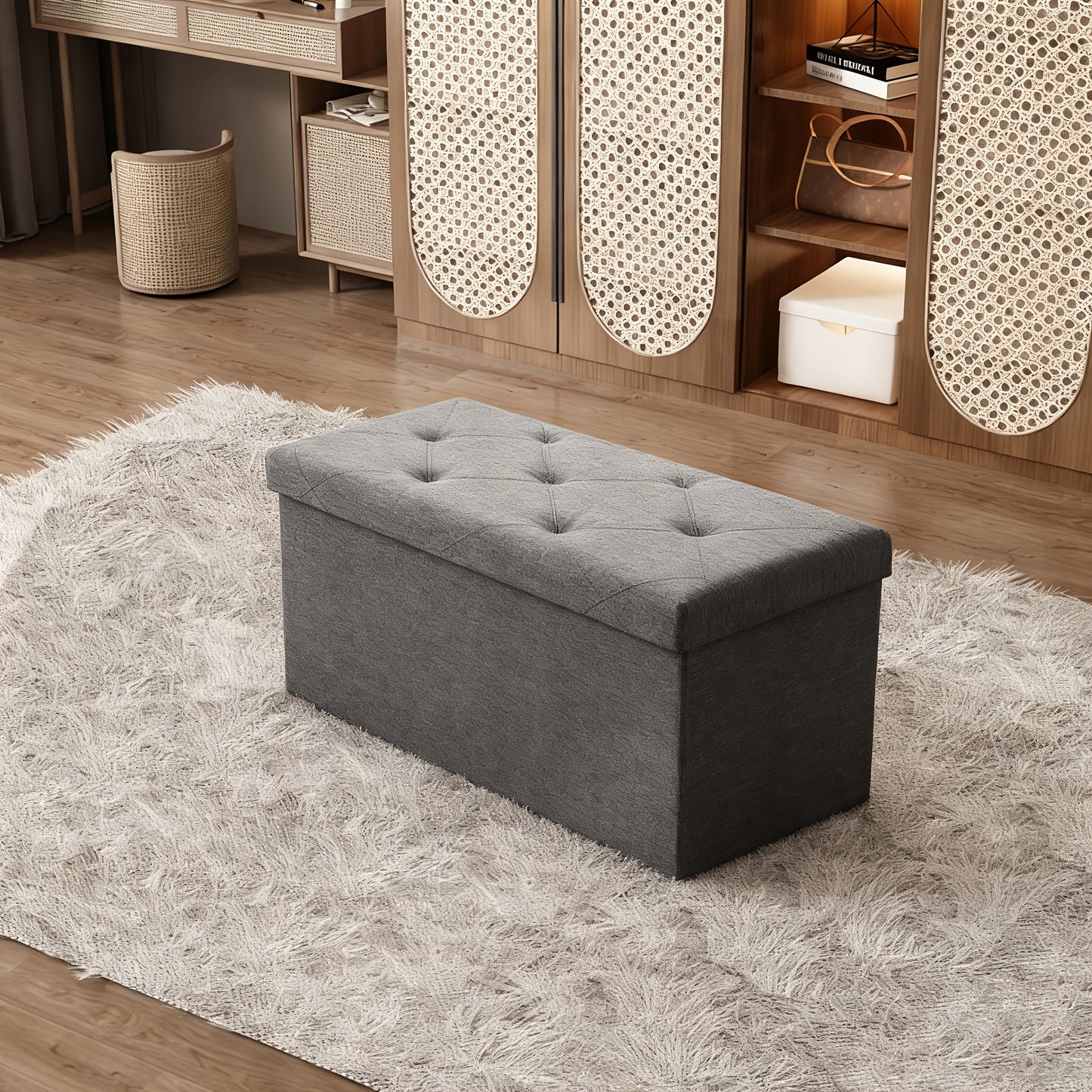 Heavy Duty Folding Storage Ottoman Bench Outdoor Use Multi Purpose Space Saving Non Porous Surface For Living Room