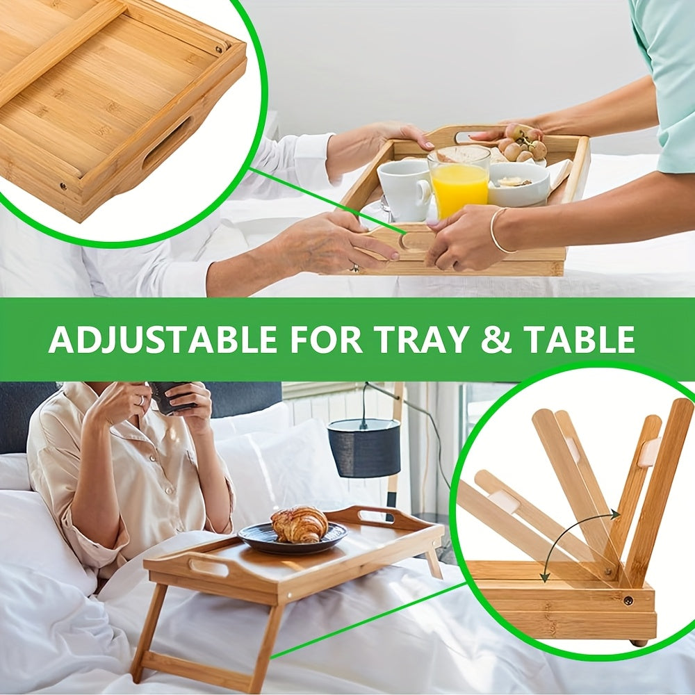 Bamboo Breakfast Tray With Folding Legs And Handles For Eating And Working Portable Bed Tray For Sofa And Bedside Table Christmas