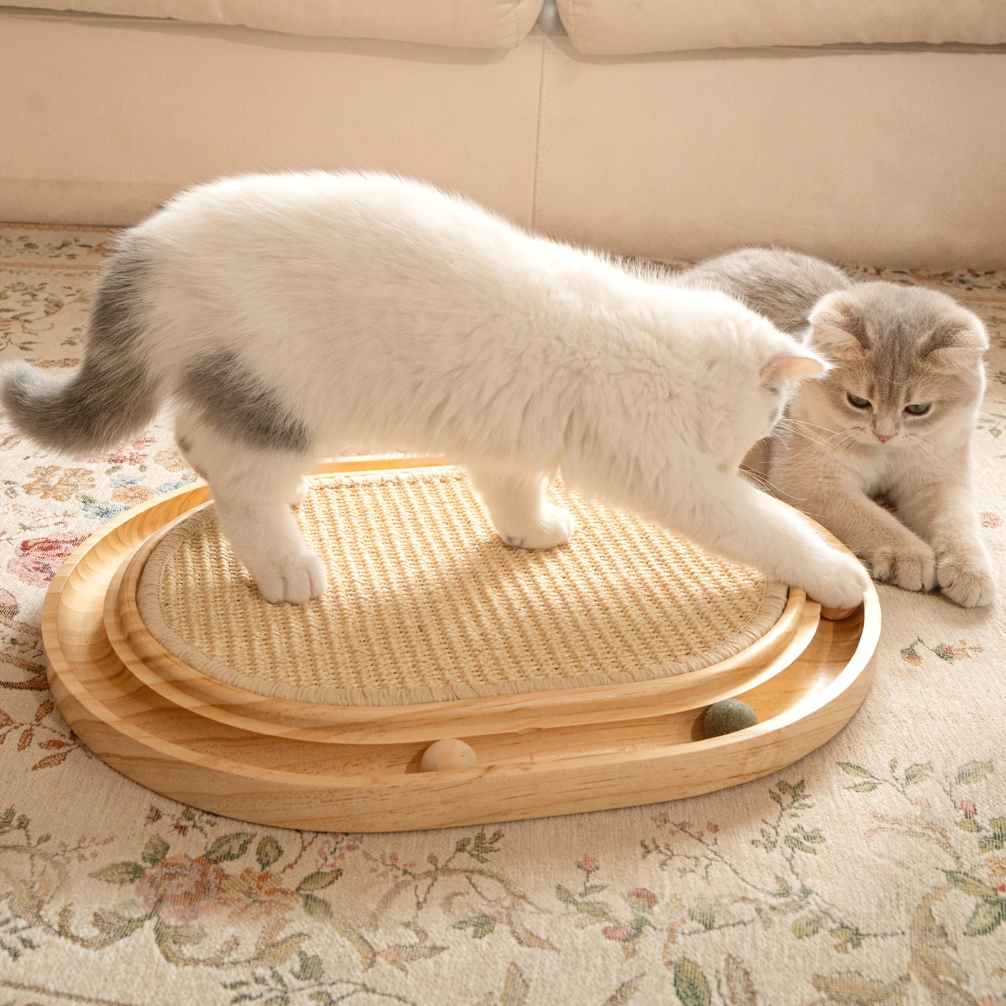 Sisal Cat Scratcher Toy With Ball Track For Indoor Cats
