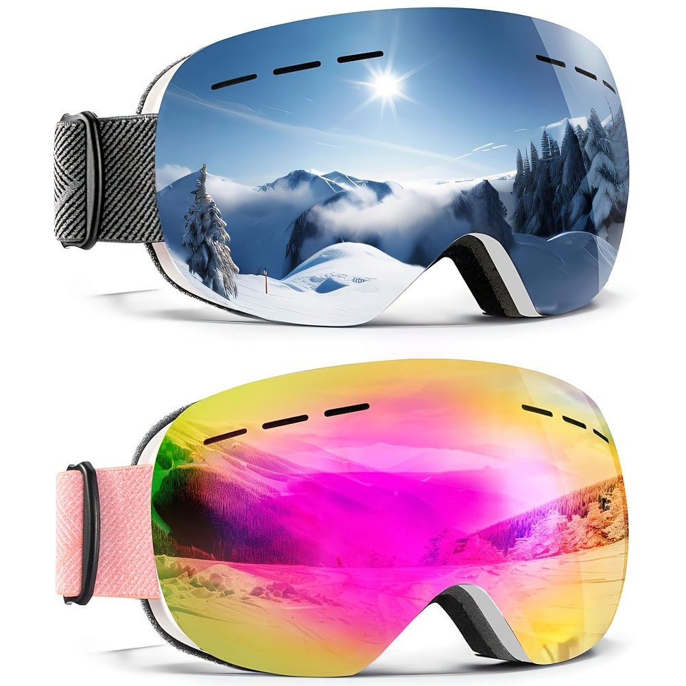 Two Pack Stylish Ski Goggles Oversized Polarized Lenses Windproof OTG for Winter Sports and Outdoor Adventures