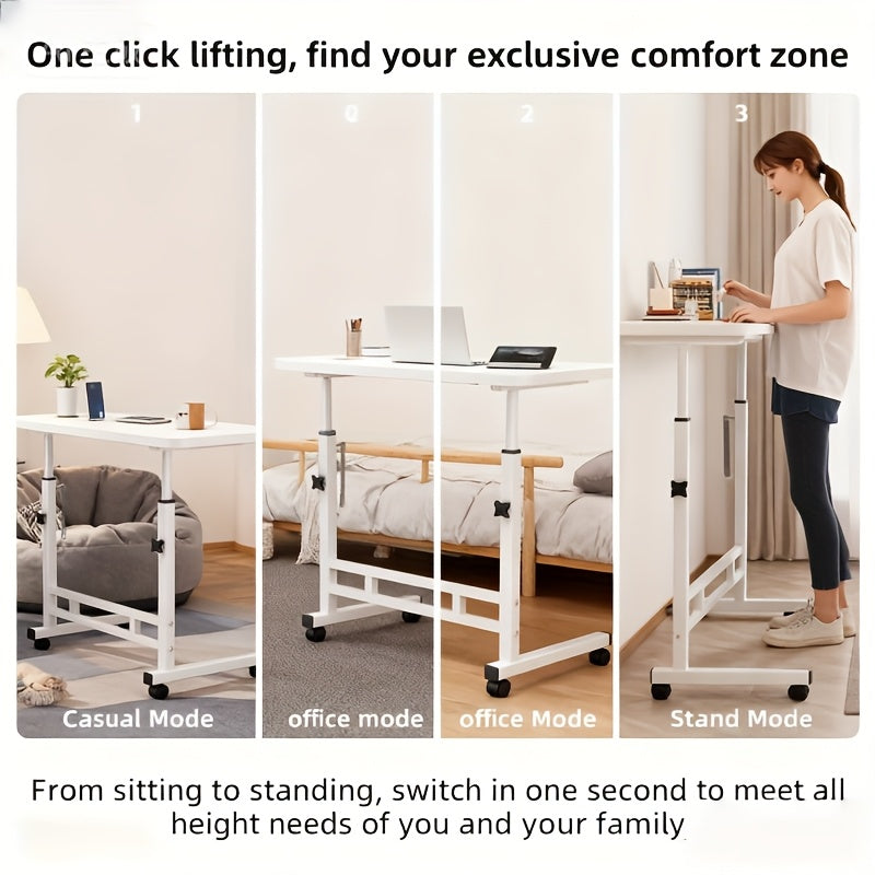 Foldable Computer Desk Wheels Adjustable Height Storage
