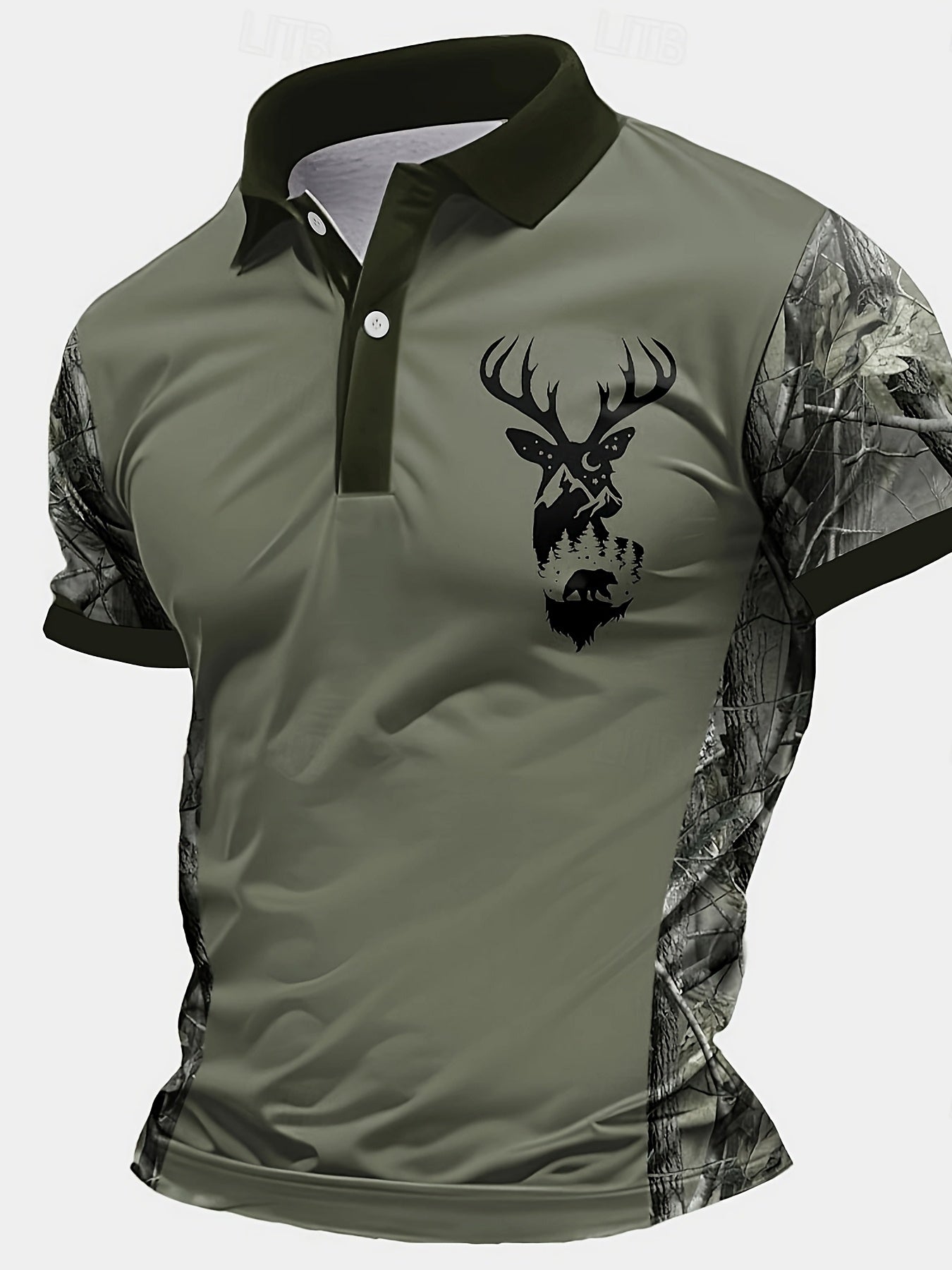 Men's Camo Deer Graphic Shirt Short Sleeve Button Up