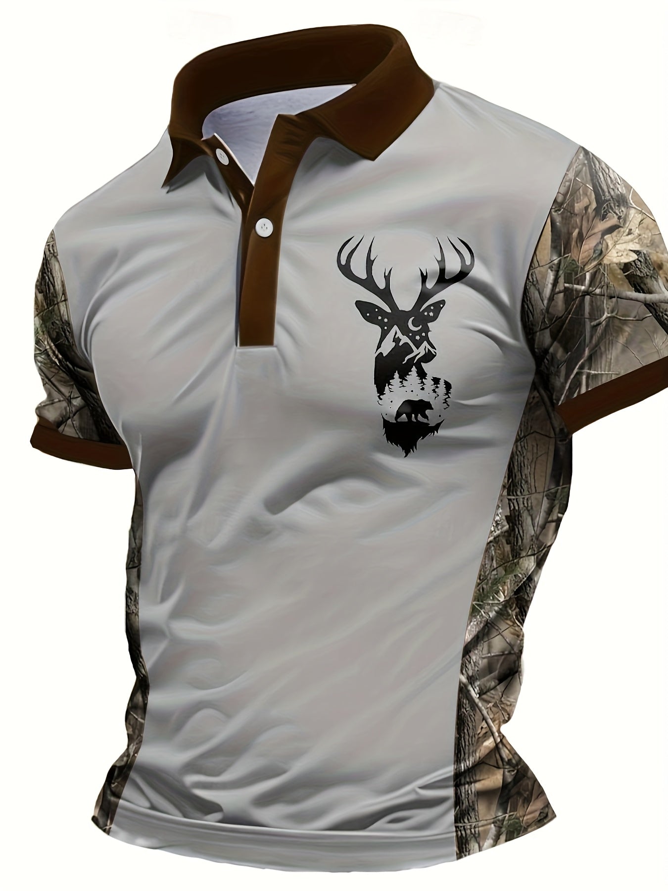 Men's Camo Deer Graphic Shirt Short Sleeve Button Up