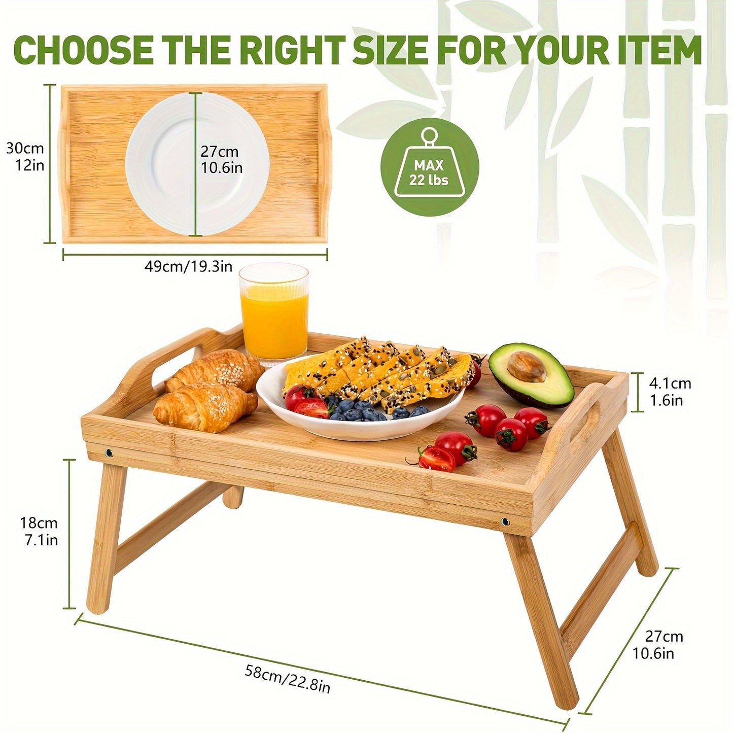 Bamboo Breakfast Tray With Folding Legs And Handles For Eating And Working Portable Bed Tray For Sofa And Bedside Table Christmas