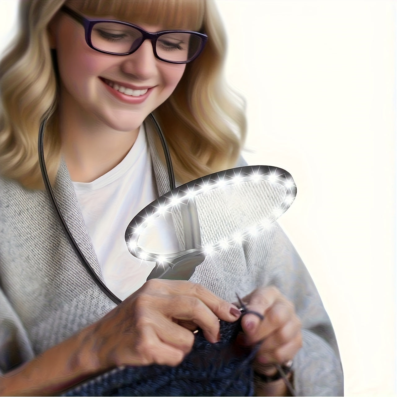 Hands Free Magnifying Glass With Lighting For Reading Books Sewing Cross Stitch Neck Mounted Large Magnifier