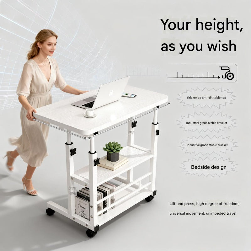 Foldable Computer Desk Wheels Adjustable Height Storage