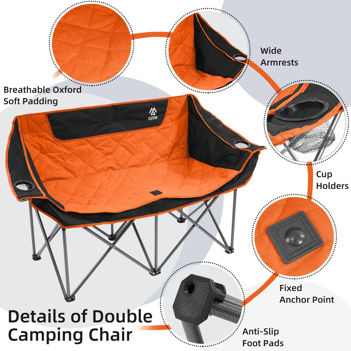 FITVIDS 2 Person Camping Chair Heavy Duty Outdoor Chair With Cup Holders Carry Bag Portable Collapsible Beach Picnics