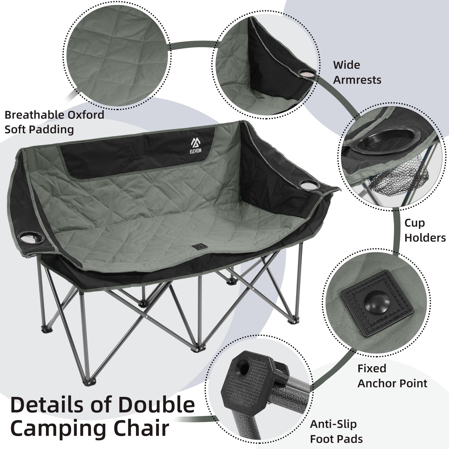 FITVIDS 2 Person Camping Chair Heavy Duty Outdoor Chair With Cup Holders Carry Bag Portable Collapsible Beach Picnics