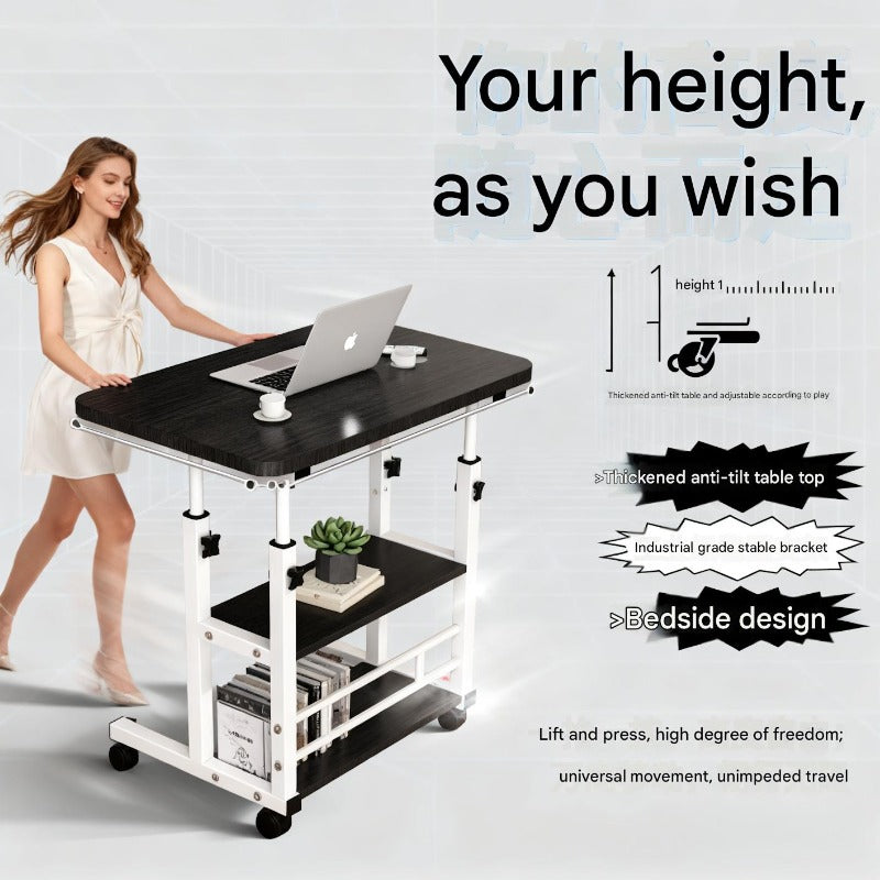 Foldable Computer Desk Wheels Adjustable Height Storage