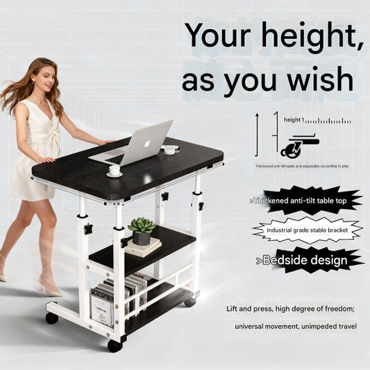 Foldable Computer Desk Wheels Adjustable Height Storage