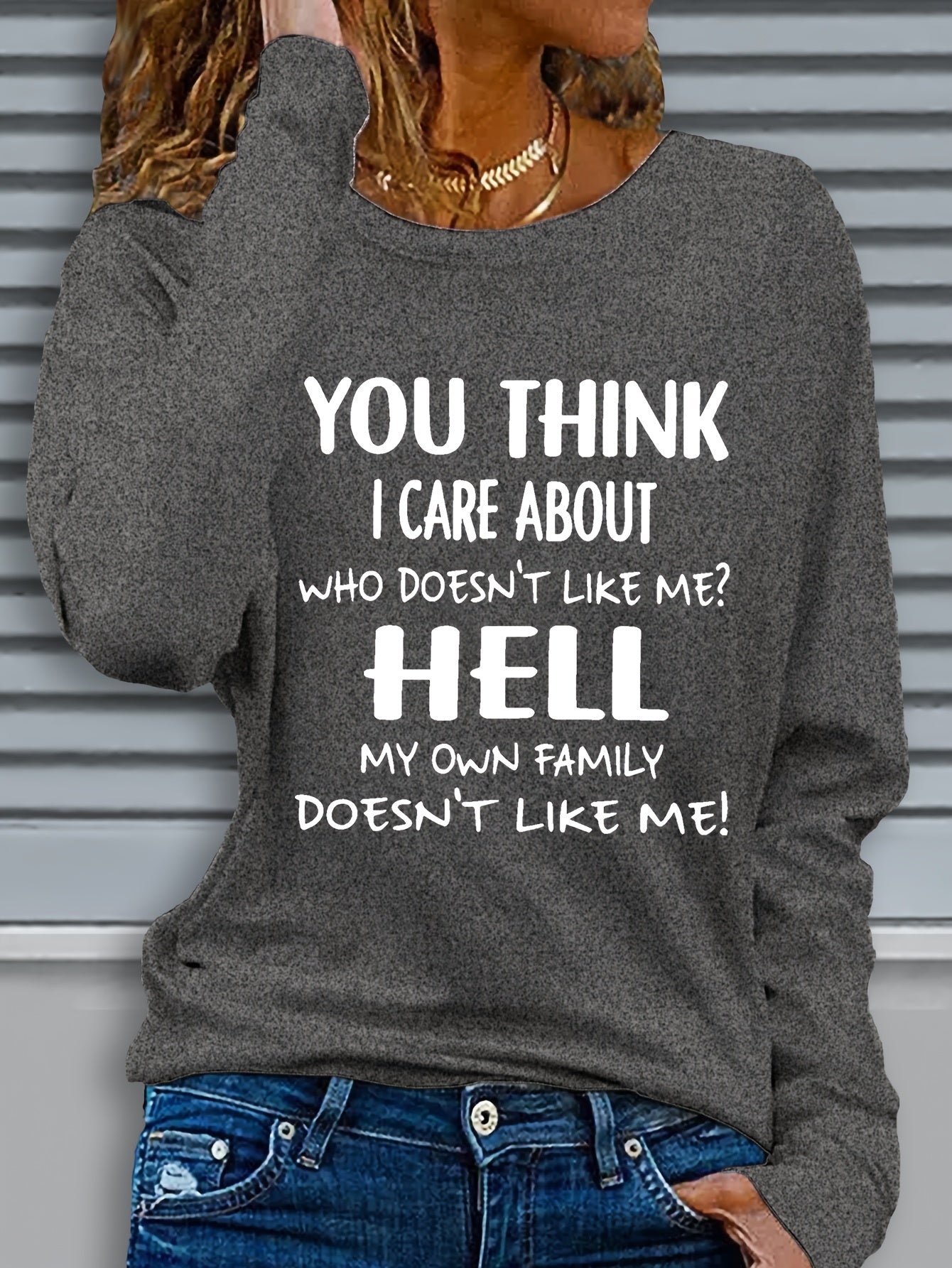 Womens Funny Saying T Shirt Long Sleeve Crew Neck Top