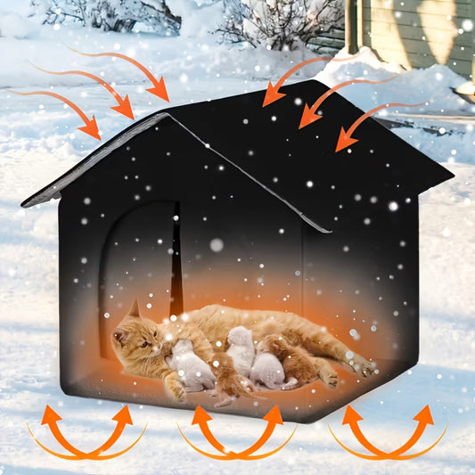 Large Outdoor Cat Shelter With Removable Curtain Windproof Waterproof