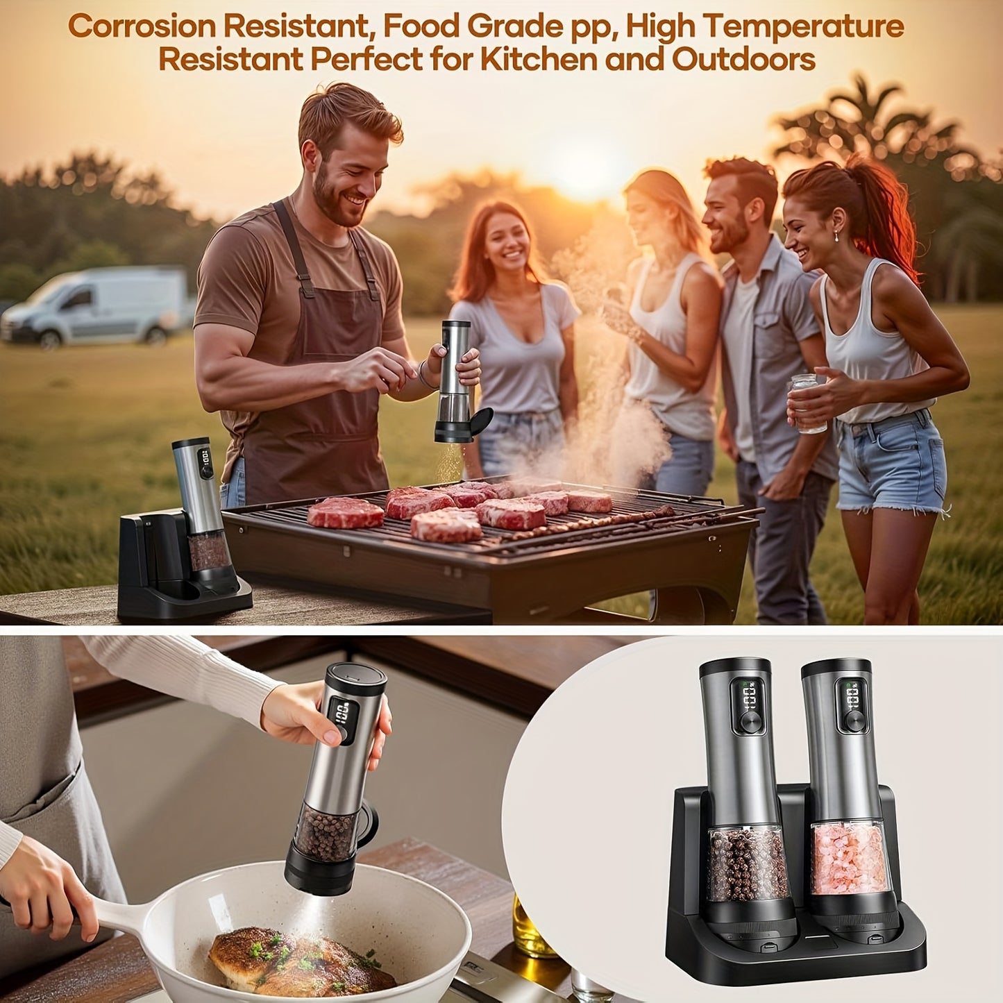 Rechargeable Salt And Pepper Grinder Set With Base USB Charging Adjustable Coarseness LED Display Extra Large Capacity