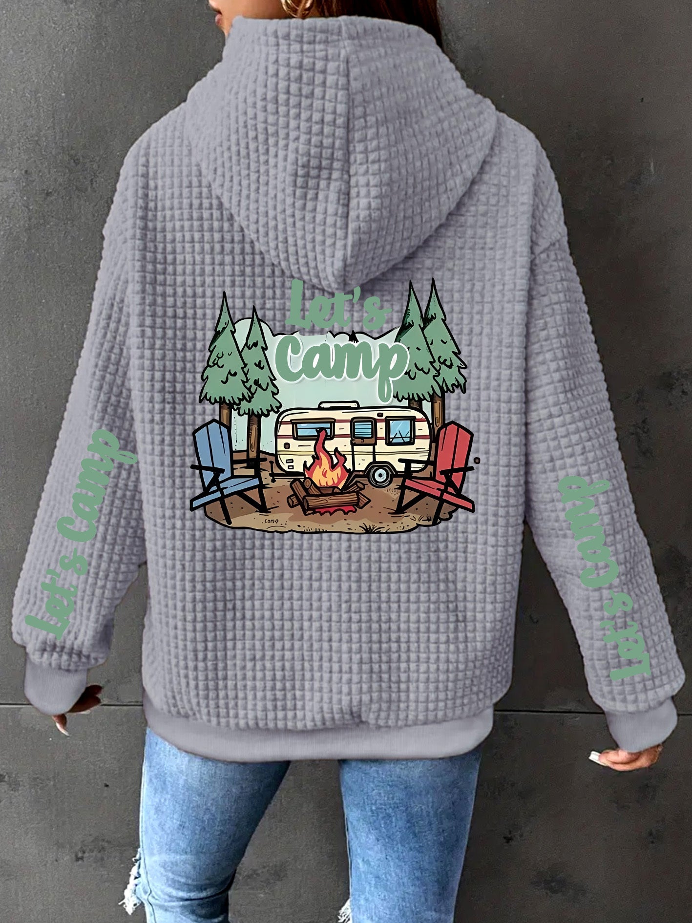 Womens Lets Camp Waffle Hooded Jacket Geometric Camping